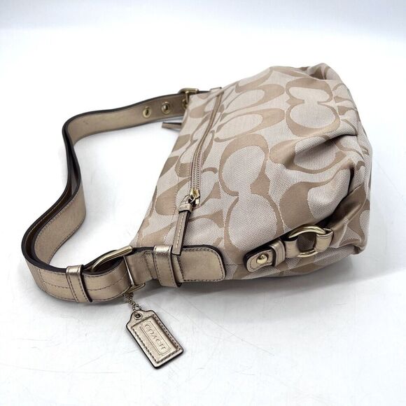 COACH Tan / Gold Signature C Hobo Bag Handbag Purse & Matching Wristlet - Picture 10 of 15